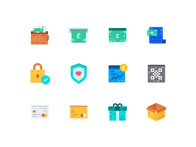 E Wallet App Icon Set card icon digital wallet e wallet icon finance app flat icon flat illustration icon set illustration mobile ui money icon ui ux wallet icon