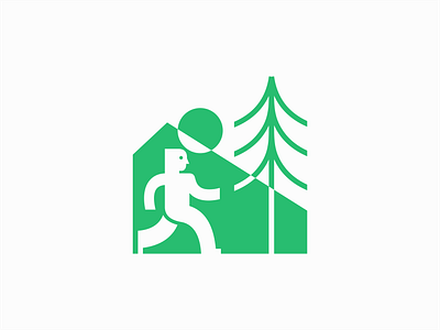 Man Walking In The Park Logo for Sale branding design emblem flat geometric graphic green icon illustration logo man mark modern mountain park premium sale tree unique vector