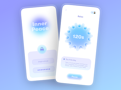 Inner Peace - Mental Wellness app 3d glassmorphism health health app health care illustration mediation mental mental health mental health awareness modern purple unlock wellbeing wellness wellness app wellness center