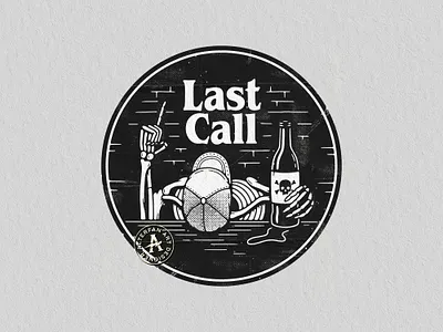 LAST CALL alcohol alterfan artist artwork badge bar beer coverart drinks illustrator last call patch reaper skeleton skull vector
