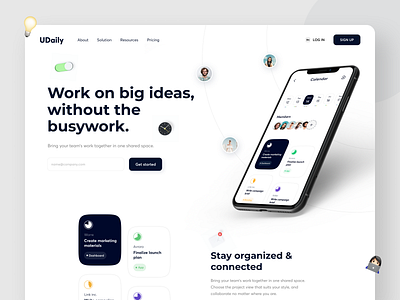 Udaily - Task Manager Landing 3d asana calenday clean landing landingpage manager minimal mobile schedule sprint task task management to do to do app to do list trello uidesign uiux web