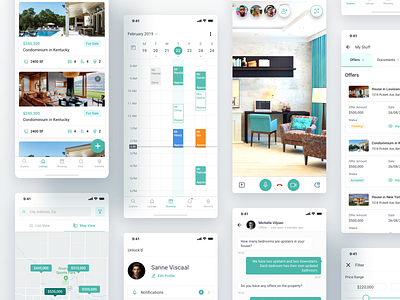 Falaya App Design - Real Estate app calendar calender chat conference design filter home illustration listing property realestate sales signature task ui ux video