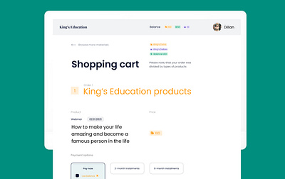 Shopping cart for an educational platform concept design ecommerse figma platform ui ux web