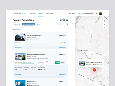 CROWDLITOKEN - Explore Properties clean crypto crypto real estate cryptocurrency explore explore properties invest invest crypto list map map view properties real estate real estate invest real estate investing token ui