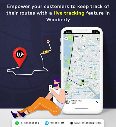 Wooberly - Live Tracking app branding design flat icon illustration ui ux vector web