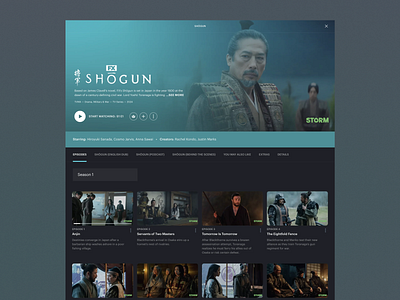 Shōgun - Japanese Films Streaming Website dark mode episodes intuitive navigation japanese content landing page movie seasons movie website podcasts seamless user experience servants of two masters streaming service the eightfold fence tv show tv streaming ui ui design user experience ux visual design web design