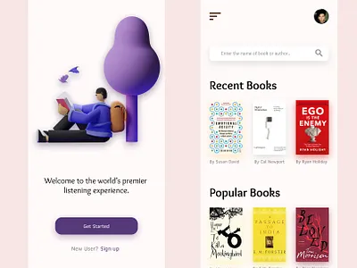 Audiobook UI audiobook books branding design flat ui ui uidesign white