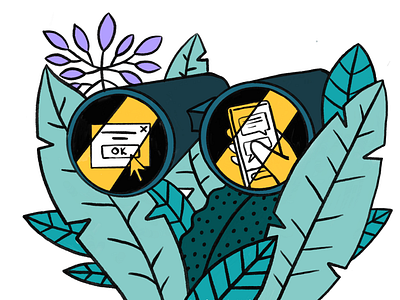 UX Research binoculars flat illustration line observation plants procreate sketch