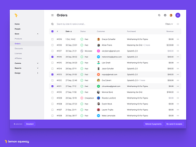 Muli-Select bulk clean cleanui cleanux dark dark ui darkmode minimal multiselect refund table ui ux