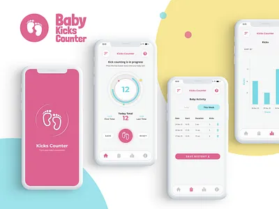 Baby Kicks Counter App adobe xd app branding design ecommerce minimalist mobile mobile ui mobile ux design ui ux