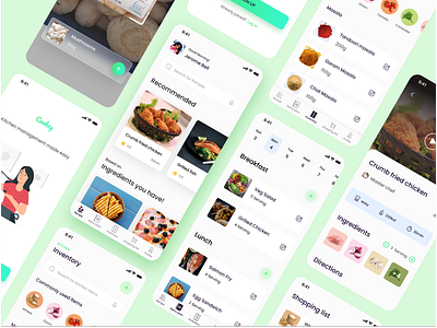 Cookzy App UI Series (1/3) inventory management inventory management software meal plan meal planner minimal mobile app design recipe app recipes shopping list ui ui design