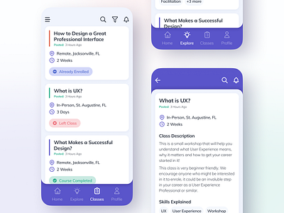 Learning App UI Exploration classes clean ui color palette design information app learning learning app learning platform mobile ui modern teaching ui userinterface ux