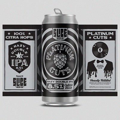 Platinum Cuts badge beer branding craft beer illustration music packaging platinum records typography vinyl