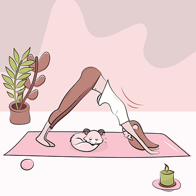 Downward Dog Yoga With My Little Dog design drawing girl illustration illustration vectorart yoga yoga pose