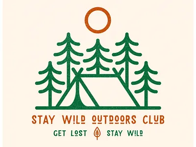 Stay Wild Outdoors Club V2 adventure badge brand camping design draw drawing forest graphic design hiking icon identity illustrate illustration logo mountains nature outdoors tent trees