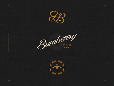 Bumberry Honey Co. — Secondary Elements badge bee brand identity branding design graphic design hand lettering honey honeybee identity logo design logos logotype monogram secondary mark type design typogaphy vintage vintage logo wordmark