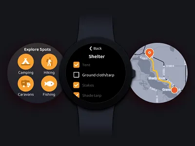 Camping Wearable App adventure camping concept hiking hobbies mobile ui ux wearable