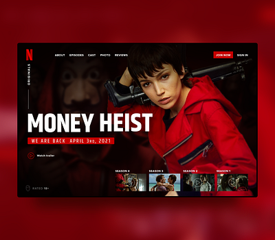 Money Heist app dribbblestyle netflix ui ux web design website