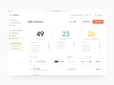 SIM Inventory - IoT SaaS web app admin clean clean ui connection dashboard enterprise app enterprise ux fintech iot app logistics saas simple software ux ux design web app web app design web app ui web app ux web application