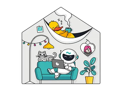 "Work from home" for Dataduck x Space307 corporate cozy duck home house illustration spaceman vector wfh work from home