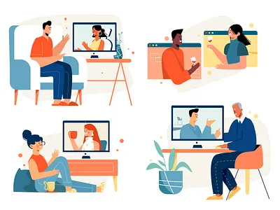Friends Videoconferencing Scenes character friends illustration lifestyle online people people illustration remote vector vector illustration video conference