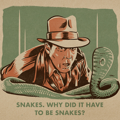 SNAKES! Really digging working on these. drawing illustration indiana jones portrait procreate vintage design