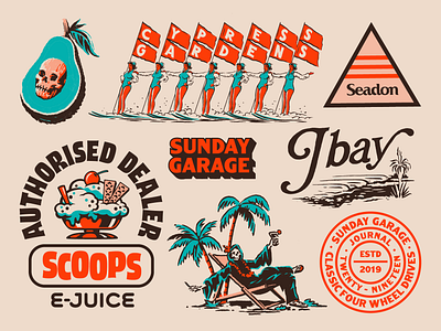 2020 Flash Folio - 8 aloha avocado death hawaii hawaiian hula ice cream illustration lockup logo reaper retro skate skull sundae surf tropical water ski