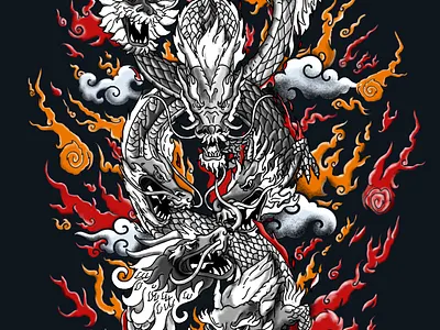 Dragons character design digital painting dragons illustration japanese tattoo