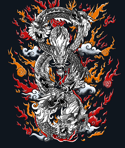 Dragons character design digital painting dragons illustration japanese tattoo