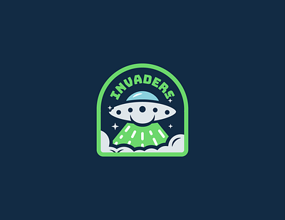 Invaders - They're Among Us alien badge badgedesign branding design flat illustration logo patch space typography ufo vector