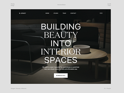 B—SPACE Hero Exploration agency architecture decor design studio desktop furniture grid home homepage interior design layout minimal modern design photography property real estate studio typography ui design web design