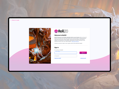 Roll20 Login Screen design dnd ui ux visual design