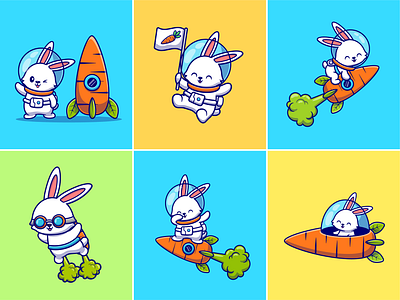 Astro bunny🐰🥕🚀 animal astronaut bunny cartoon cute flag flying glasses helmet icon illustration logo mascot rabbit rocket smoke space vegetable