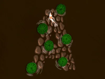 A Kio Fish digital draw illustraion letter letters rocks swimming type water