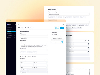 E-commerce CMS | Adding Product cms ecommerce form images location pricing publish sidenav suggestions ui ux