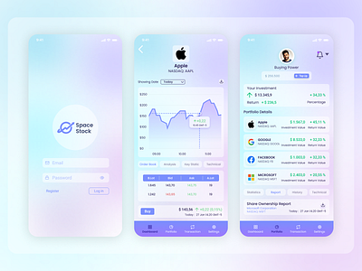 Space Stock App Design app apps design glassmorphism investing investment app investments investor money securities space stock trading ui ux