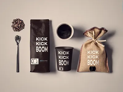 KICK KICK BOOM Coffee Packaging | Design and Branding brand identity branding coffee bag coffee cup logos mesamoonmagic music coffee
