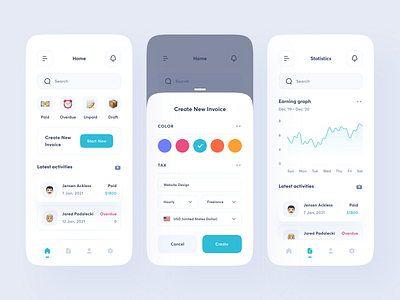 Invoice Management App app clean design dollar earning emoji form graph invoice ios job management mobile money statistics ui uidesign uiux uxdesign work