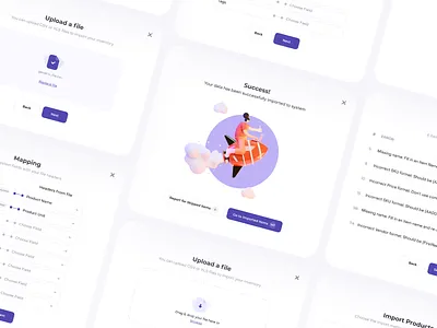 inventory import stepper admin anoshko app clean csv dashboad data design illustration import light product step stepper system ui upload ux web white