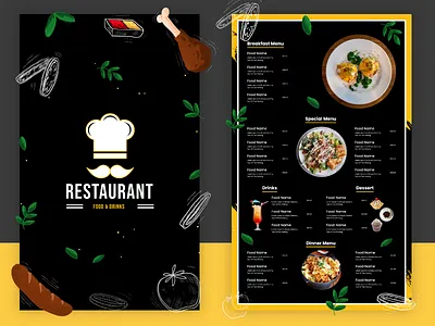 Food Menu Brochure Template breakfast brochure cafe clean dinner food food menu food menu design lunch menu menu design template menu template restaurant resto template