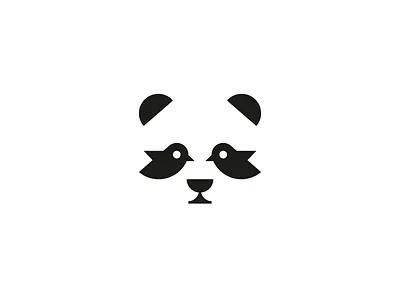 PANDA AND BIRDS (v.2) animals birds dish geometric design logo mark panda simple symbol