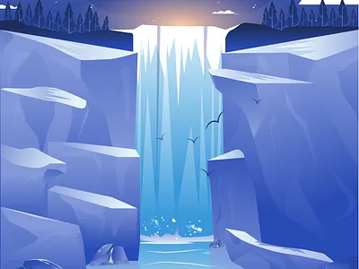 Waterfall bird cold dribbble dribbble best shot flat illustration illustrator mongolia nature nature art night sane stone unblast vector vector art vector illustration water waterfalls