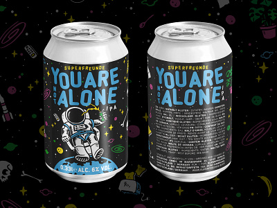 YOU ARE NOT ALONE IPA branding design doodle drawing illustration label logo superfreunde