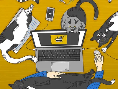 Home Office adobe illustrator animal cats furry home office illustration lockdown quarantine