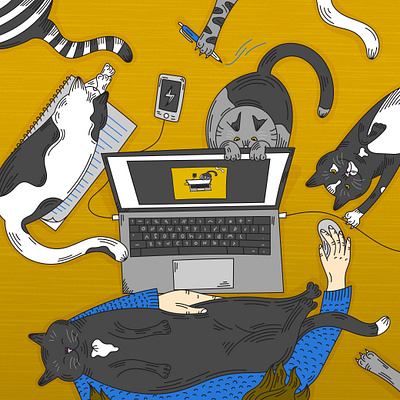 Home Office adobe illustrator animal cats furry home office illustration lockdown quarantine