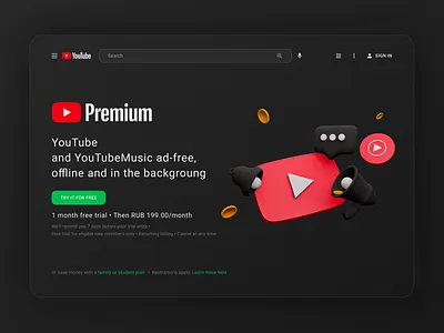 YouTube Premium page redesign 3d 3dmodel 3dmodelling black blender coin coins comment dark ui darkmode music play premium share subscribe subscription video youtube youtube banner yt