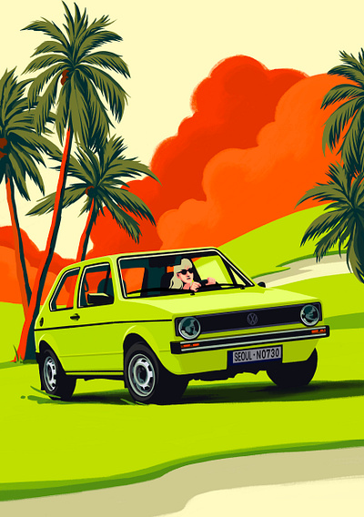 Golf Zone _ 1975 Volkswagen Golf Mk1 design digitalart flat illustration minimal procreate