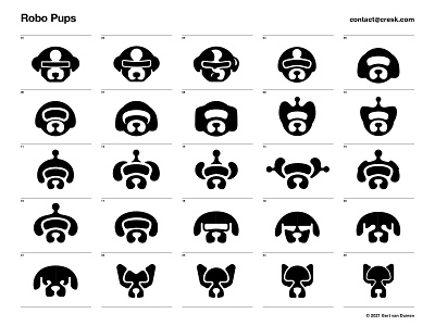 Robo Pups animal branding brandmark custom logo design dog identity identity designer logo logo design logo designer mark negative space robot symbol symbol designer