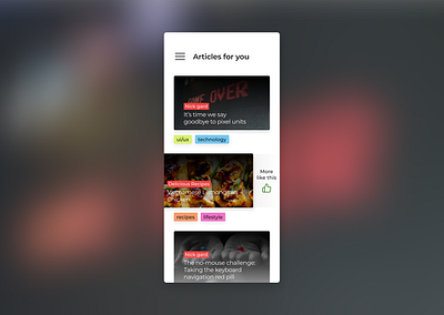 Daily UI #091 - Curated For You 091 algorithm articles curated for you dailyui dailyuichallenge mobile app more like this personal feed recipes tags web app