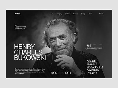 Bukowski books bookssite bukowski concept design figma flat minimal ui ux uxui web website writer writers writersite writerssite